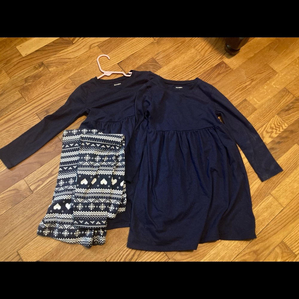 Lot of 4 Old Navy Girls Blue Longsleeved Dresses with Leggings 5T